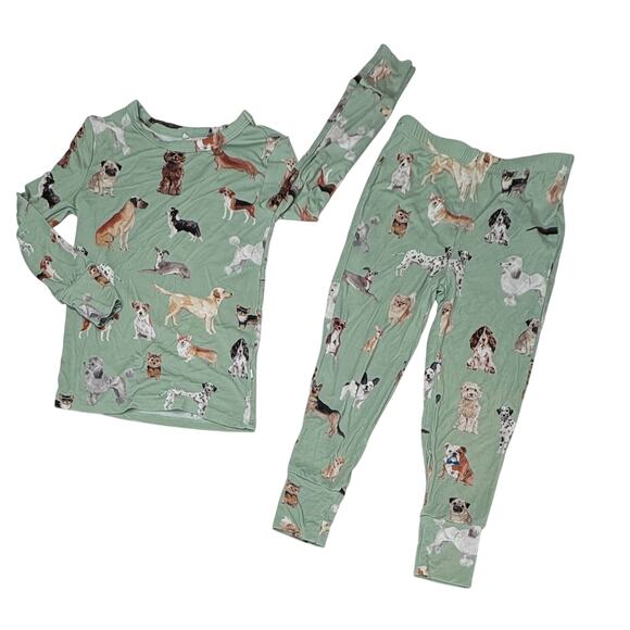 Posh Peanut Bamboo Puppies 2pc Pant Pajama Set Green 3T-4T Whimsygoth Cottage - Picture 7 of 9